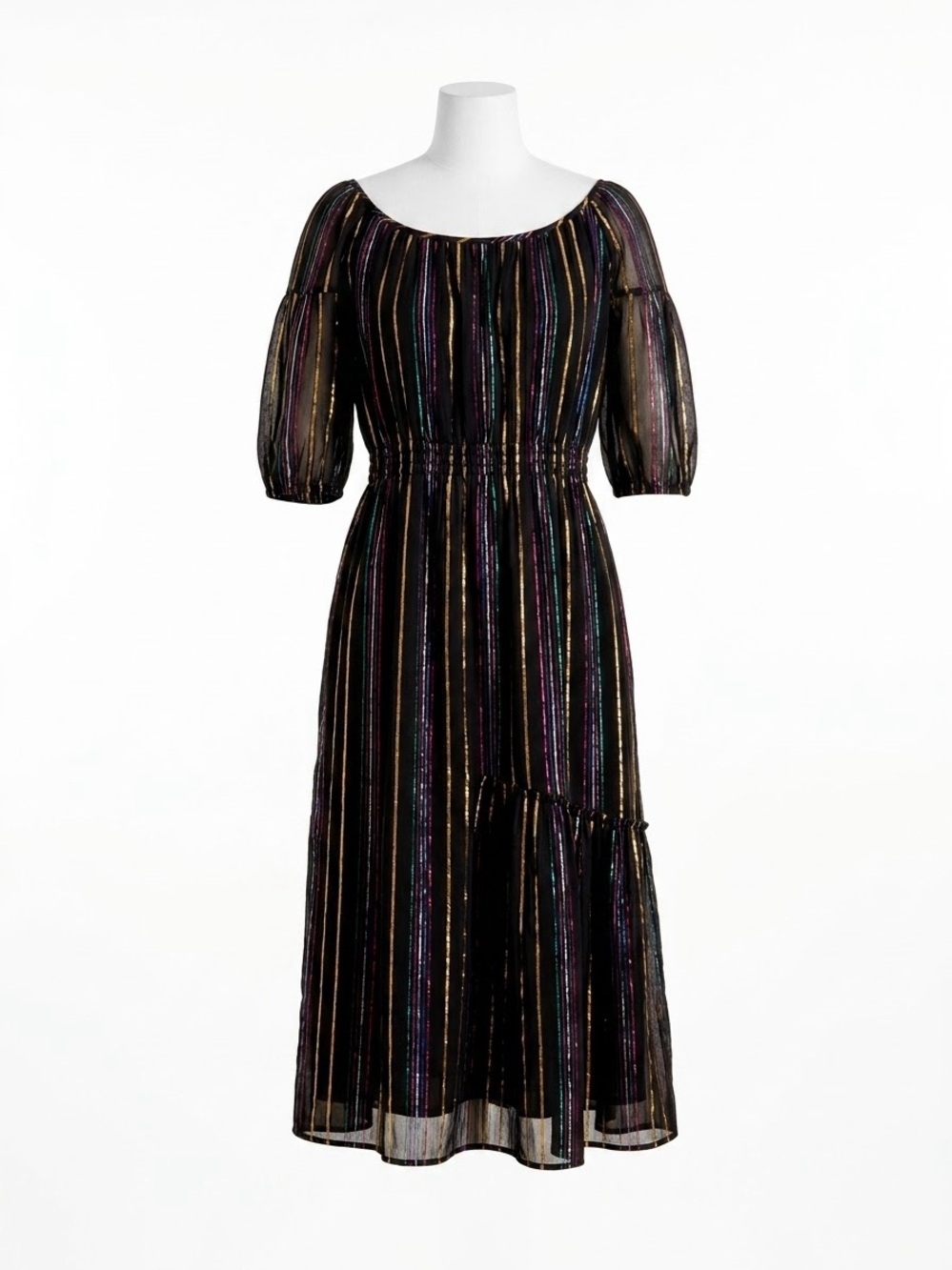 Apiece Apart Cotton Black Dress with Shimmering Multicolor Stripes in a Size 4